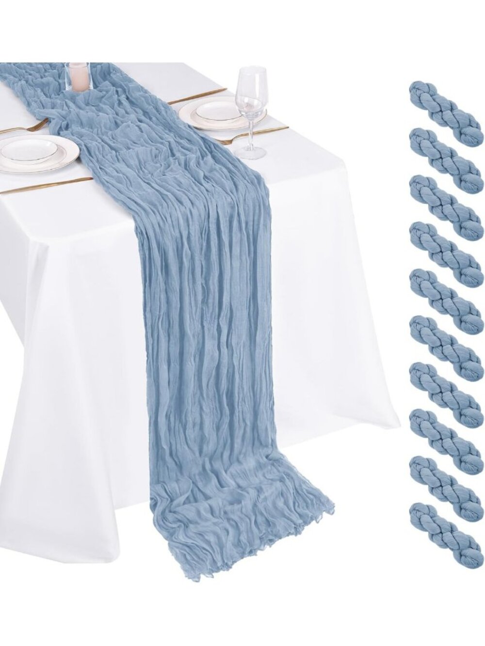 10 Pack Dusty Blue Cheesecloth Table Runners 17x108" - Boho Wedding & Party